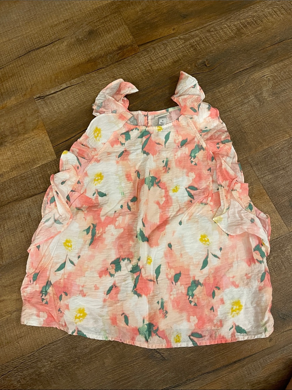 Women’s Floral Ruffle Shoulder Top - Coral, White, Yellow